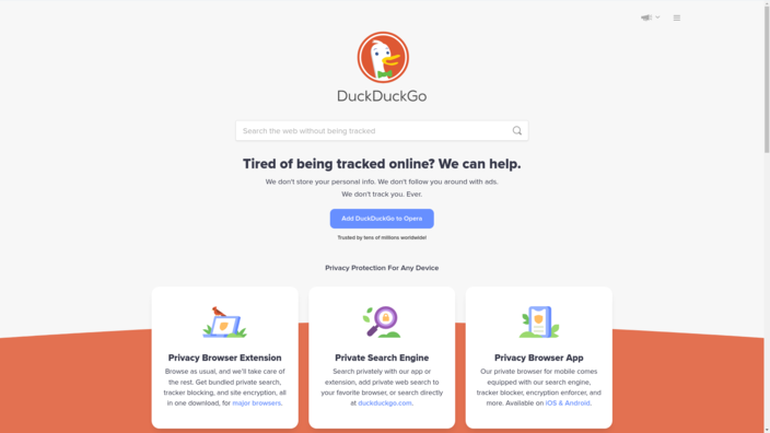 DuckDuckGo - start page as of February 2023 (Image source: Own)