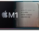 The Apple M1 chip is actually catching up to the Intel Core i9-11900K in PassMark's single-thread performance chart. (Image source: Apple/Intel - edited)