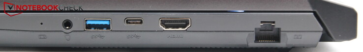 Right: LAN, HDMI, USB-C 3.0, USB-A 3.0, audio port