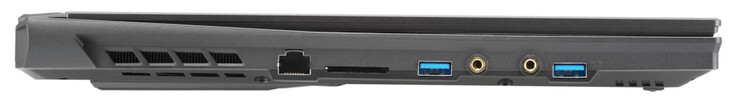 Left side: Gigabit Ethernet, memory card reader (SD), USB 3.2 Gen 1 (Type-A), mic in, headset out, USB 3.2 Gen 1 (Type-A)