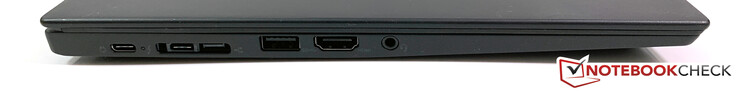Left side: USB-C 3.1 (Gen1), Thunderbolt 3, LAN, USB 3.0, HDMI 1.4b, 3.5 mm stereo jack
