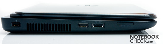 Left: USB 2.0, HDMI, USB/eSATA, cardreader Left: USB 2.0, HDMI, USB/eSATA, cardreader