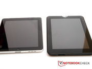 The Toshiba AT100 is slimmer, but longer. The Toshiba AT100 is slimmer, but longer.