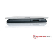 The iPad juts out of the sides when placed on the AT100. The iPad juts out of the sides when placed on the AT100.