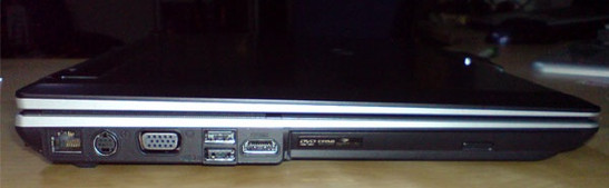 Left Side: Gigabit LAN, S-Video Out, VGA, 2xUSB, HDMI, Modular Bay Asus V1S - left side