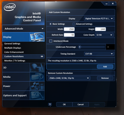 Driver settings to manually add the 2560x1440@55 p resolution