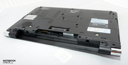 The back of the notebook with the battery removed. The back of the notebook with the battery removed.