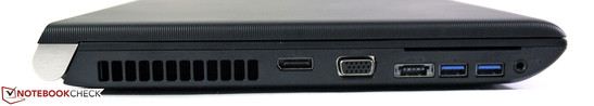 Left side: DisplayPort, VGA, eSATA/USB, 2 x USB 3.0, SmartCard reader, audio in/out