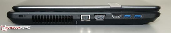 Right: Kensington Lock, Ethernet, VGA, HDMI, 2 x USB 3.0