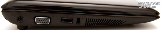 Left: 1 USB, VGA, DC-in, Kensington lock