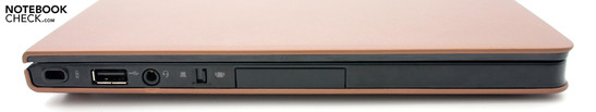 Left: Kensington Lock, USB 2.0, audio combination, hardware switch Left: Kensington Lock, USB 2.0, audio combination, hardware switch