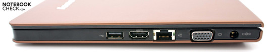 Right: USB 2.0, HDMI, RJ-45, VGA, power input Right: USB 2.0, HDMI, RJ-45, VGA, power input