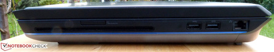 Right side: Blu-ray drive, card reader, 2x USB 3.0, RJ-45 Gigabit LAN