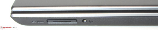 Right hand side: Memory card reader (SD, MMC) and audio combo port