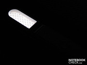 The white LED beside the power button is lighted in use and blinks in standby.