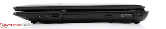 Right: audio, USB 2.0, DVD multi-burner, Kensington lock Right: audio, USB 2.0, DVD multi-burner, Kensington lock