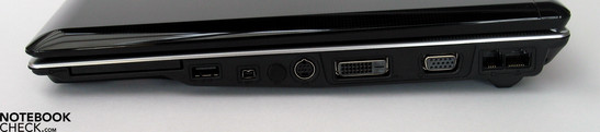 Right Side: ExpressCard, USB, Firewire, S-video, DVI-D, VGA port, modem, LAN Right Side: ExpressCard, USB, Firewire, S-video, DVI-D, VGA port, modem, LAN