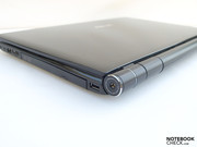 The body of a butterfly: cylindrical, Sony-like hinge with integrated Kensington Lock (left)...