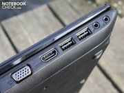 The way the display lid folds back prevents any ports from being at the back. The way the display lid folds back prevents any ports from being at the back.
