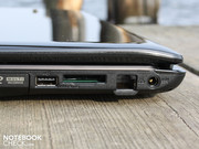 That's why all the ports are clumped together at either side of the laptop: card reader (e.g. for digital cameras), Ethernet, VGA (D-Sub), HDMI (external monitors), USB, mic & audio output. That's why all the ports are clumped together at either side of the laptop: card reader (e.g. for digital cameras), Ethernet, VGA (D-Sub), HDMI (external monitors), USB, mic & audio output.