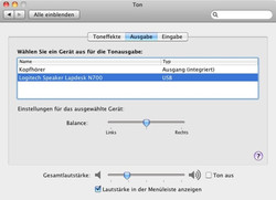 Loudspeakers in the Mac OS x system settings