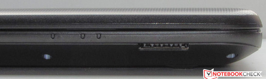 The storage card reader is located on the front side (SD, SDHC, SDXC, MMC).