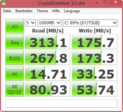 CrystalDiskMark: 313 MByte/s reading sequential