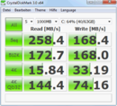 Crystal Disk Mark 3.0: 258/168 MB/s read/write Crystal Disk Mark 3.0: 258/168 MB/s read/write