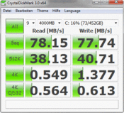 Crystal Disk Mark 3.0: 78 MB/s Read Rate