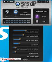 The preinstalled SRS PC Sound software clearly improves the sound. The preinstalled SRS PC Sound software clearly improves the sound.
