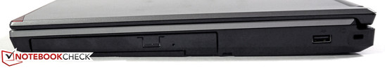 Right side: DVD burner (multi-bay), USB 2.0, slot for Kensington Lock