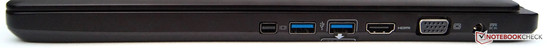Right: Display port, 2x USB 3.0, HDMI, VGA and power socket