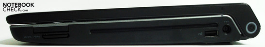 Right: Cardreader, ExpressCard/34, slot-in DVD burner, USB, DC-in