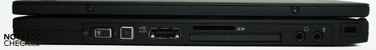 Right: Wireless slider, USB/eSATA, SD cardreader, ExpressCard/54, audio in/out, Kensington Right: Wireless slider, USB/eSATA, SD cardreader, ExpressCard/54, audio in/out, Kensington