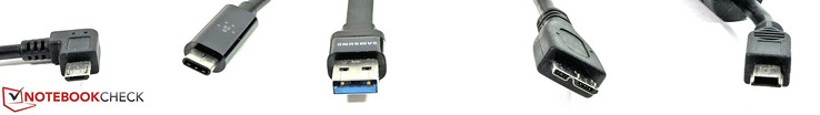 Micro-B (smal), Type C, Type A, Micro-B (wide), Mini-USB