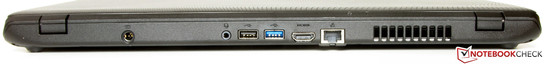 Rear: power socket, combo audio, USB 2.0, USB 3.0, HDMI, Gigabit Ethernet.