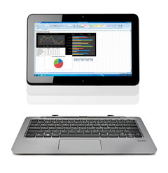 Elite x2 1011 G1&#039;s detachable keyboard dock houses several ports and an additional battery.