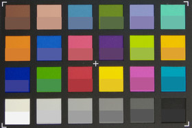 ColorChecker colors photographed. In the bottom half of each patch, the original color is shown.