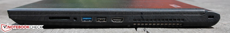 Card reader, Mic+Line combo, USB 3.0, USB 2.0, HDMI, Kensington lock