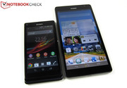 6.1-inches versus 4.3-inches: right, the Ascend Mate, left, the Sony Xperia L (soon to be tested).