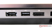 Almost always present: eSATA/USB combo, USB 2.0 and display port socket. Almost always present: eSATA/USB combo, USB 2.0 and display port socket.