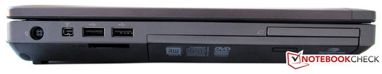 Left: 1 IEEE1394, 2 USB 2.0, 1 card reader, DVD burner, PC ExpressCard Left: 1 IEEE1394, 2 USB 2.0, 1 card reader, DVD burner, PC ExpressCard