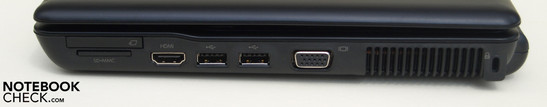 Right side: ExpressCard/34, card reader (SD, MMC), 2x USB, VGA, vent, Kensington Lock Right side: ExpressCard/34, card reader (SD, MMC), 2x USB, VGA, vent, Kensington Lock