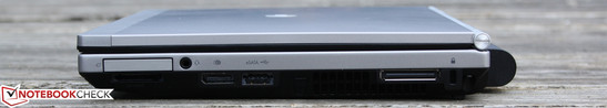 Right side: ExpressCard34, Cardreader, Audio/Mic combo, DisplayPort, eSATA/USB 2.0 combo, DockingPort, Kensington