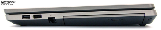 Right: 2x USB 2.0, RJ-11, DVD drive