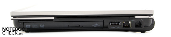 Right: SmartCard, DVD drive, eSATA/USB combo, LAN, modem