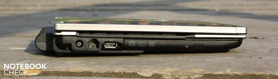 Left: power, modem, USB 2.0, DVD multiburner, smart card reader