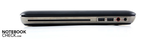 Left: Slot-in drive, two USB 2.0 ports, audio combo, headphone Left: Slot-in drive, two USB 2.0 ports, audio combo, headphone