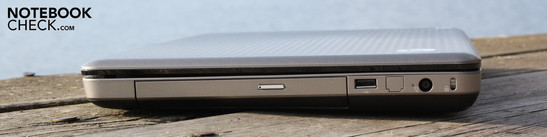 Right: DVD burner, USB, power, Kensington lock slot Right: DVD burner, USB, power, Kensington lock slot
