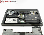 Almost all components can be easily accessed beneath it: RAM, HDD, fan and even the CPU can be exchanged by the user.